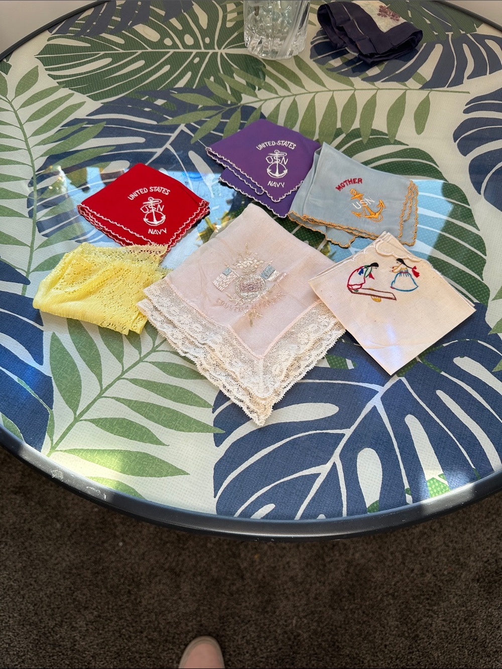 Vintage Navy Embroidered Handkerchiefs - Assorted Colors